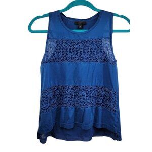 J.CREW Tank Top Crochet Trim Scoop Neck Sleeveless Shell Cotton Blue XS